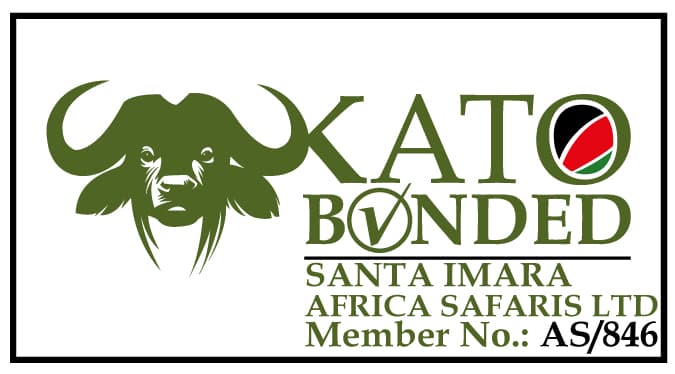 KATO Bonded logo with buffalo head and Santa Imara Africa Safaris Ltd member number AS/846 on white background