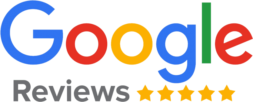 Google Reviews logo with five gold rating stars on a white background