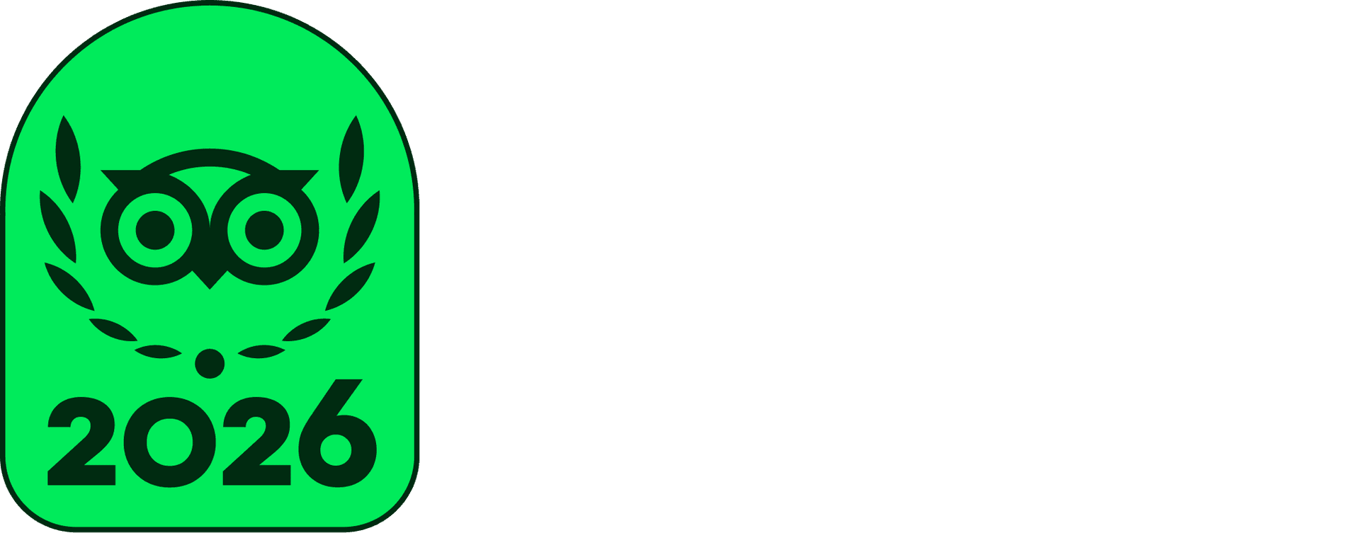 Tripadvisor Travelers’ Choice 2026 badge with green owl emblem and white text on a black background